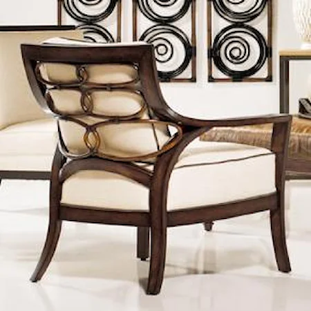 Transitional Rattan Lounge Chair with Decorative Lattice Back